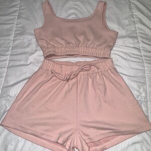 Pink Sleeveless Crop Top and Shorts Set